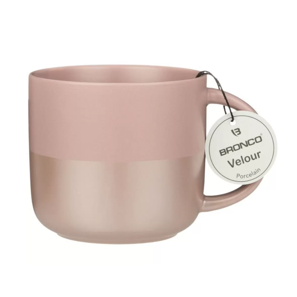 Кружка Bronco Velour 407-139, фарфор, розовая, для холодных и горячих напитков, 440 мл