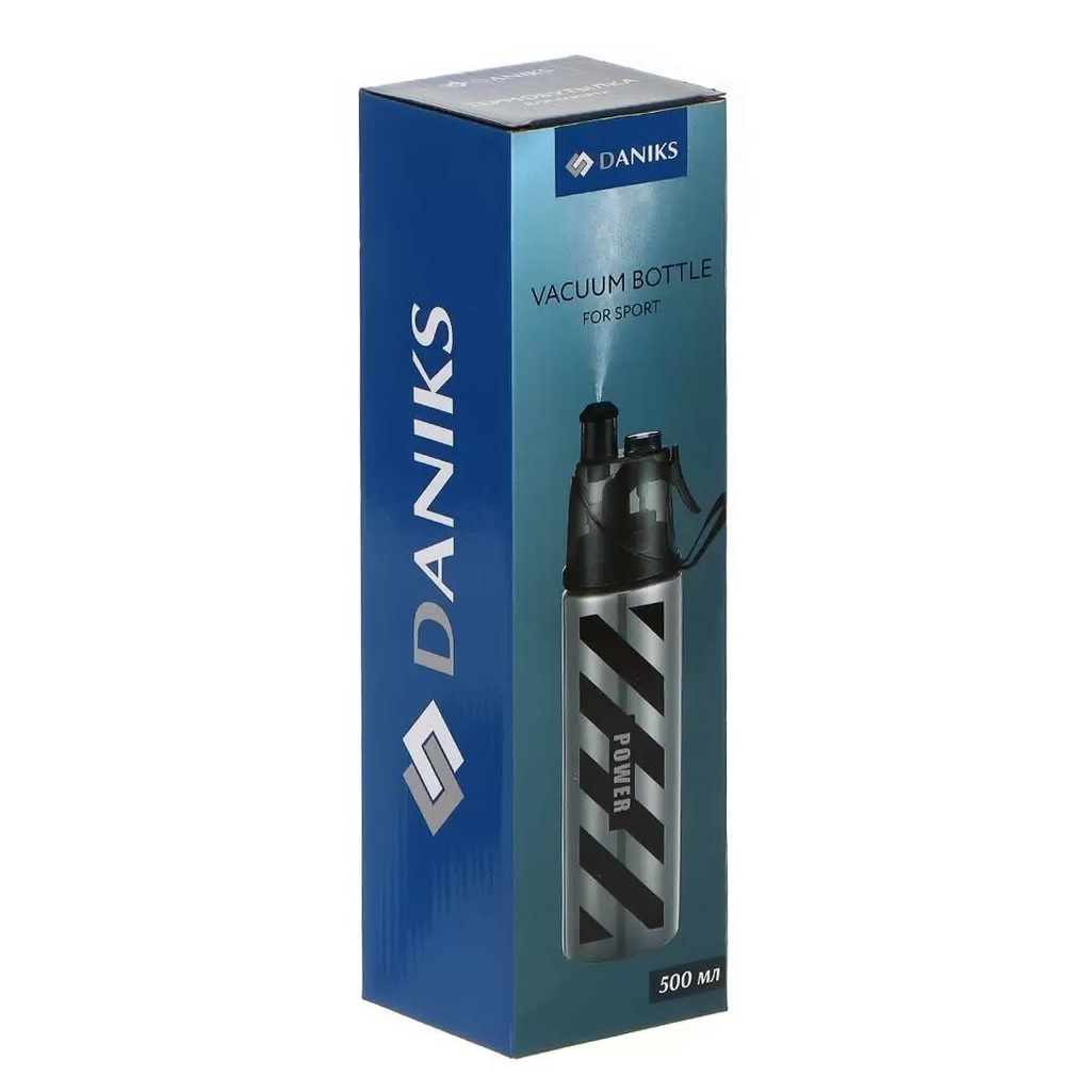 Термобутылка для воды Daniks 435636, нержавеющая сталь, с распылителем, черный, 0.5 л