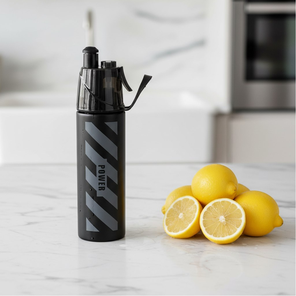 Термобутылка для воды Daniks 435636, нержавеющая сталь, с распылителем, черный, 0.5 л