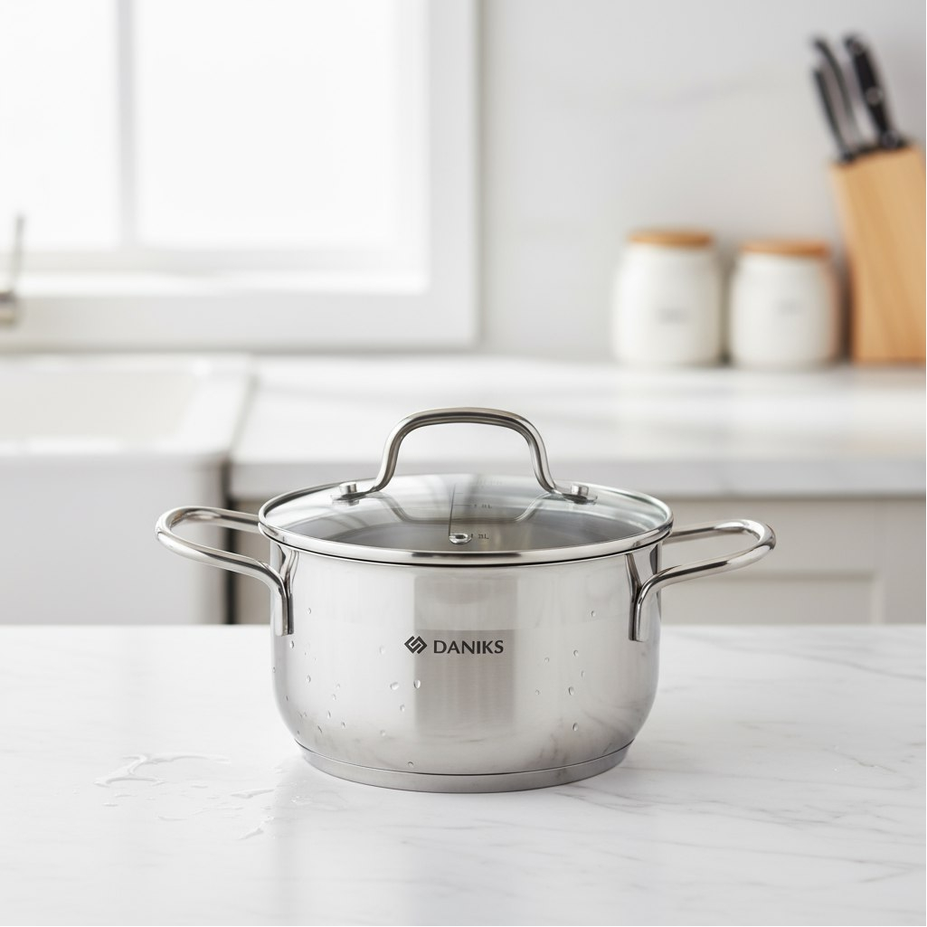 Кастрюля Daniks GS-01363-16CA Нолан, нержавеющая сталь, крышка стекло, индукция, 1.9 л