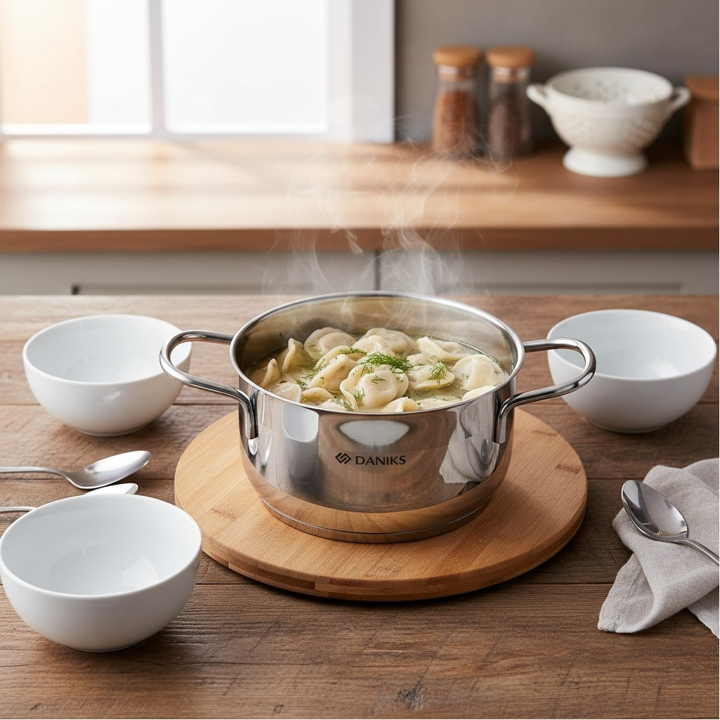 Кастрюля Daniks GS-01363-16CA Нолан, нержавеющая сталь, крышка стекло, индукция, 1.9 л