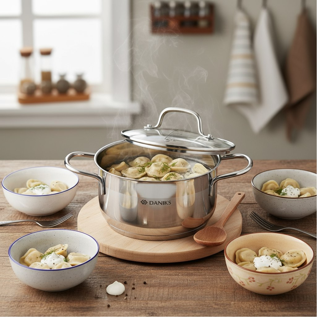 Кастрюля Daniks GS-01363-16CA Нолан, нержавеющая сталь, крышка стекло, индукция, 1.9 л