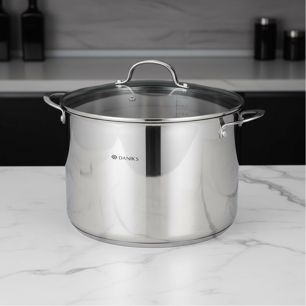 Кастрюля Daniks GS-01338-28HCA -12L Профессионал, нержавеющая сталь, индукция, 12 л