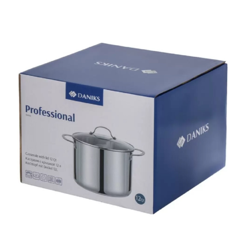 Кастрюля Daniks GS-01338-28HCA -12L Профессионал, нержавеющая сталь, индукция, 12 л