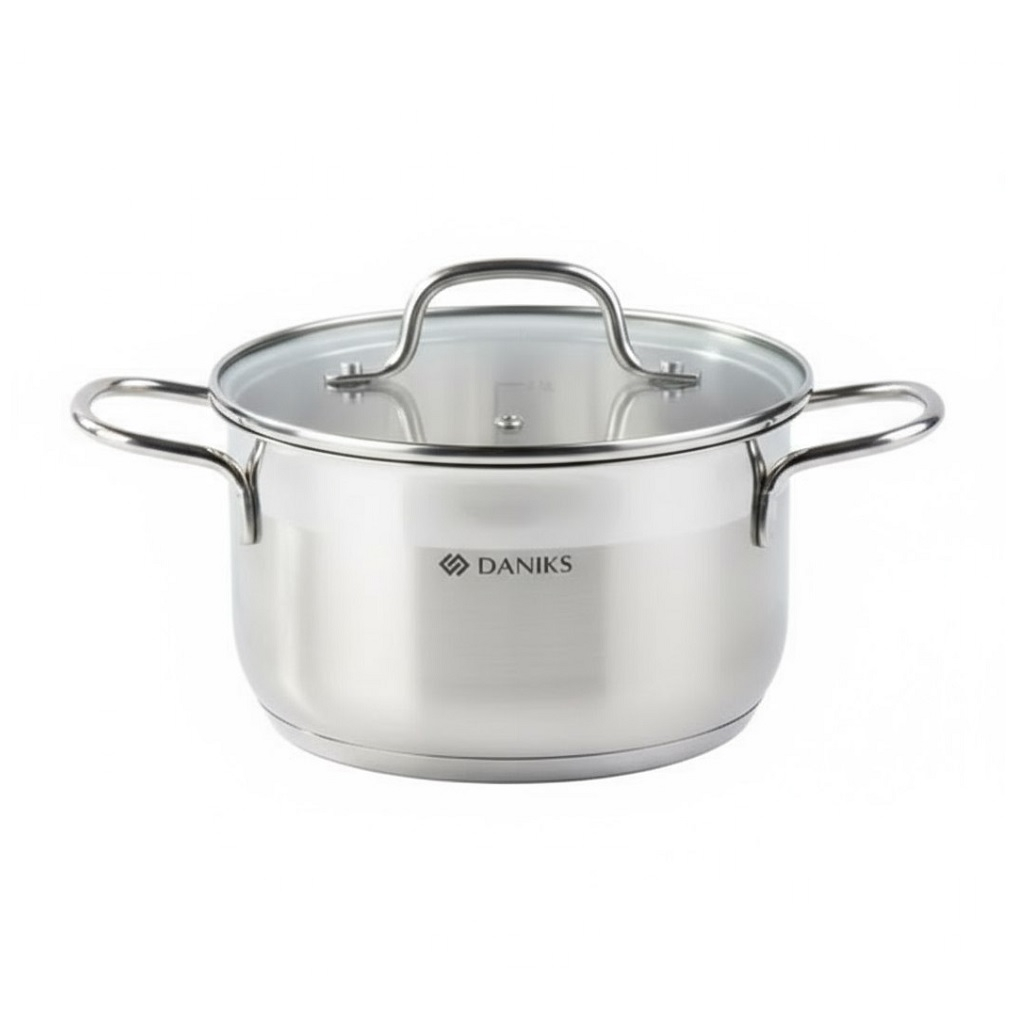 Кастрюля Daniks GS-01363-20CA Нолан, нержавеющая сталь, крышка стекло, индукция, 2.6 л