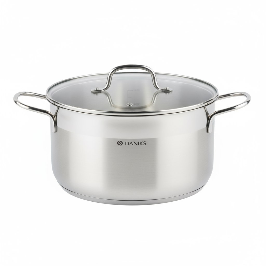 Кастрюля Daniks GS-01363-24CA Нолан, нержавеющая сталь, крышка стекло, индукция, 6.1 л