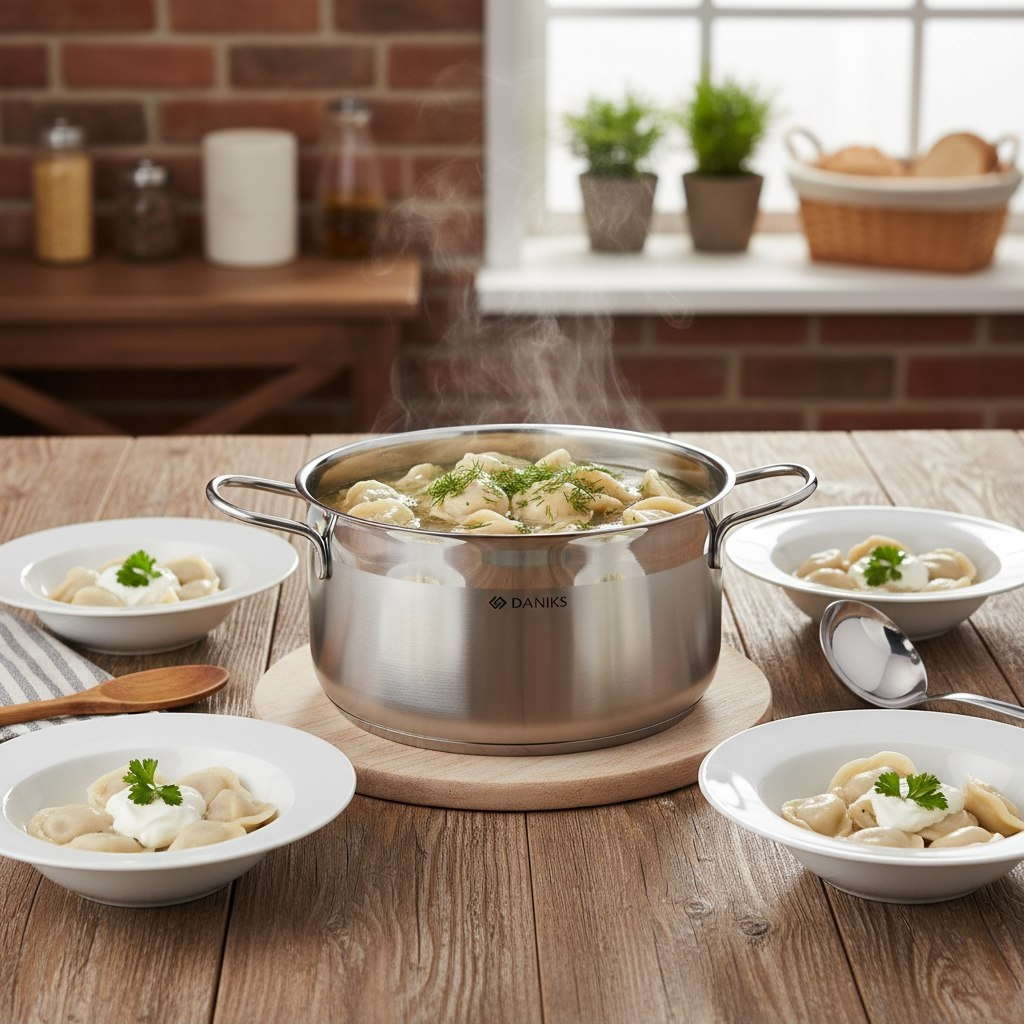 Кастрюля Daniks GS-01363-24CA Нолан, нержавеющая сталь, крышка стекло, индукция, 6.1 л