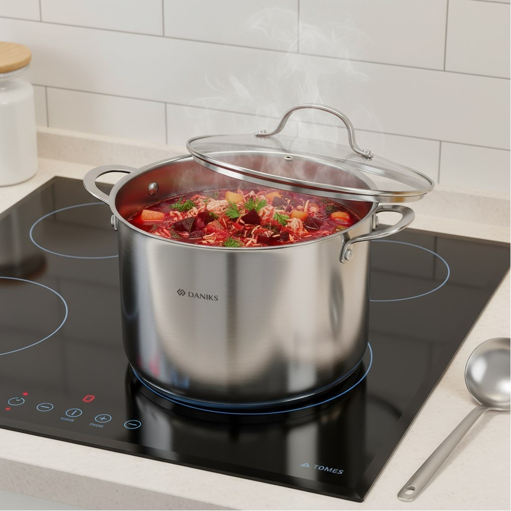 Кастрюля Daniks GS-01338-24HCA Профессионал, нержавеющая сталь, крышка стекло, индукция, 8 л