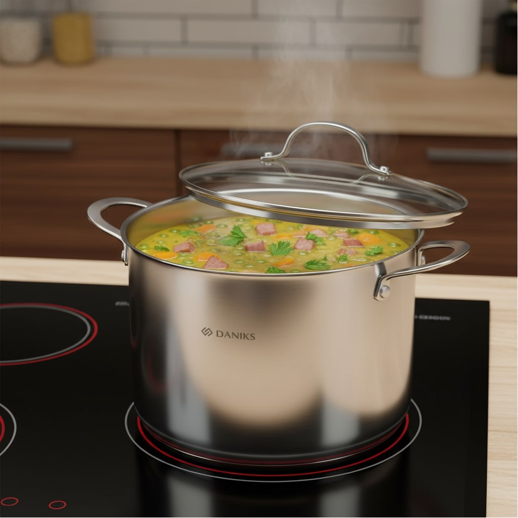 Кастрюля Daniks GS-01338-24HCA Профессионал, нержавеющая сталь, крышка стекло, индукция, 8 л