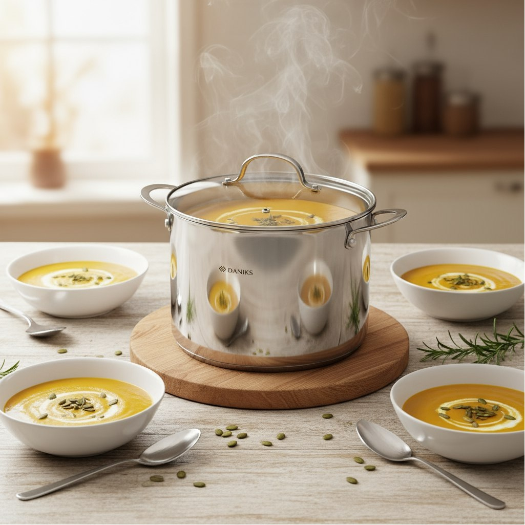 Кастрюля Daniks GS-01338-24HCA Профессионал, нержавеющая сталь, крышка стекло, индукция, 8 л