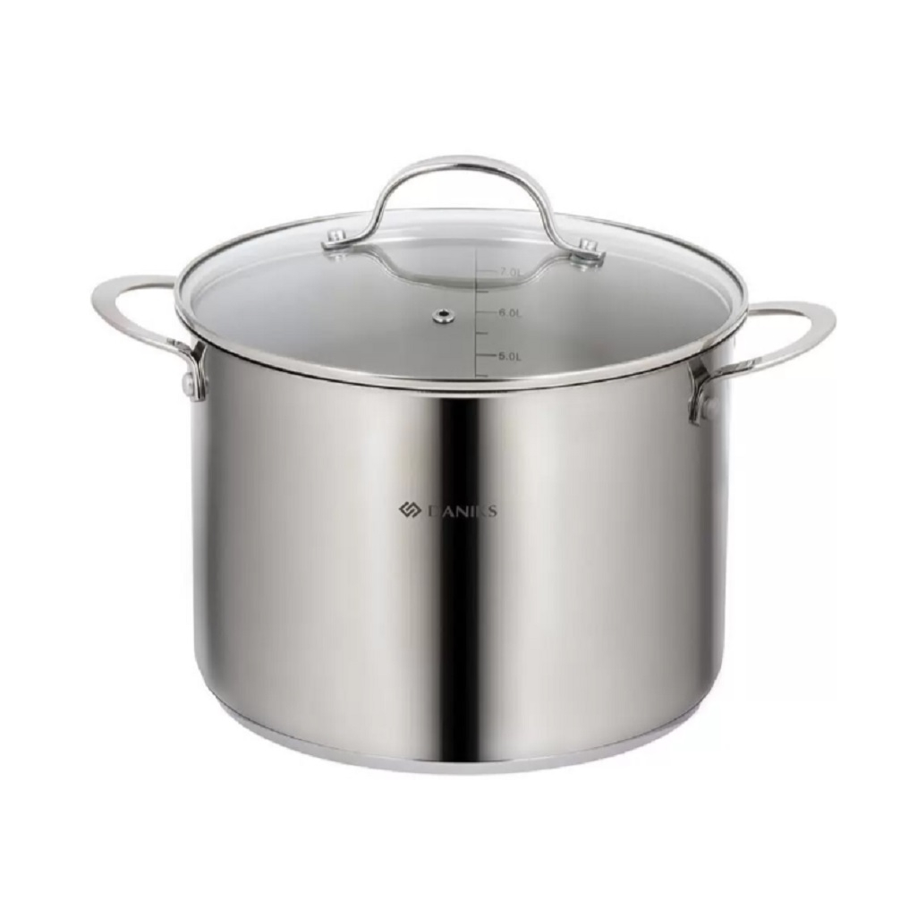 Кастрюля Daniks GS-01338-24HCA Профессионал, нержавеющая сталь, крышка стекло, индукция, 8 л