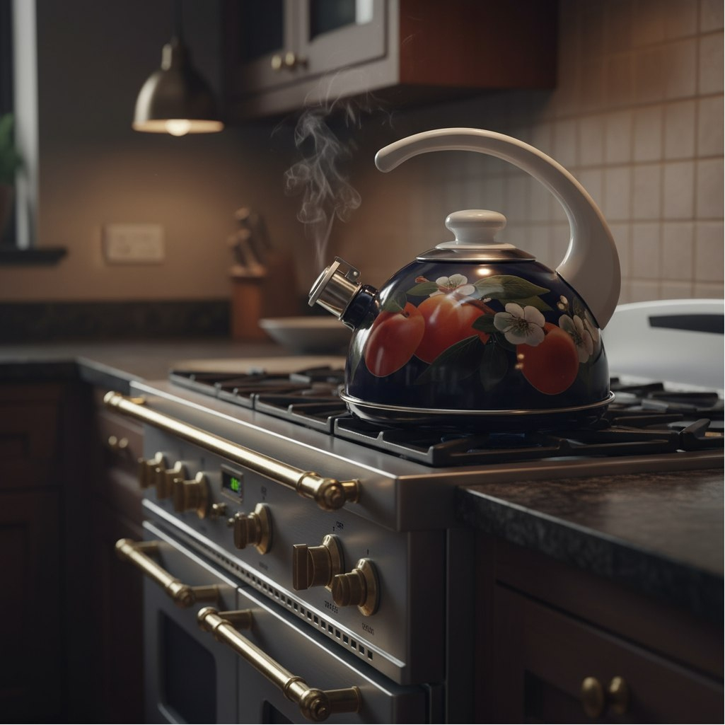 Чайник эмалированный Рубин Абрикос, со свистком, ручка консольная, синий, 2.5 л