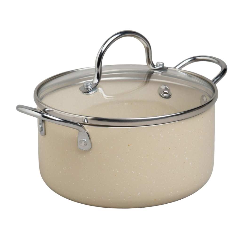 Кастрюля Agness 906-261, 1350 мл, антипригарное покрытие, стеклянная крышка, 80х160 мм, цвет бежевый