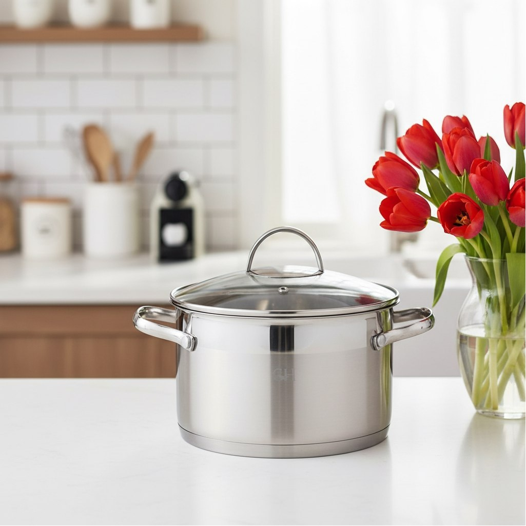 Кастрюля из нержавеющей стали Gold House Apolo GH-1835, стеклянная крышка, объем 5.1 л