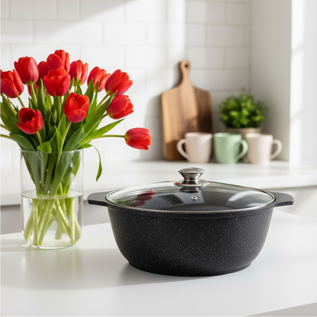 Кастрюля-жаровня Kukmara ЖМТ42а, с крышкой, мраморная, 4 л