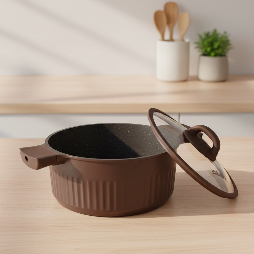 Кастрюля Kukmara Stella ксм32а, антипригарное покрытие, мокко, объем 3.2 л