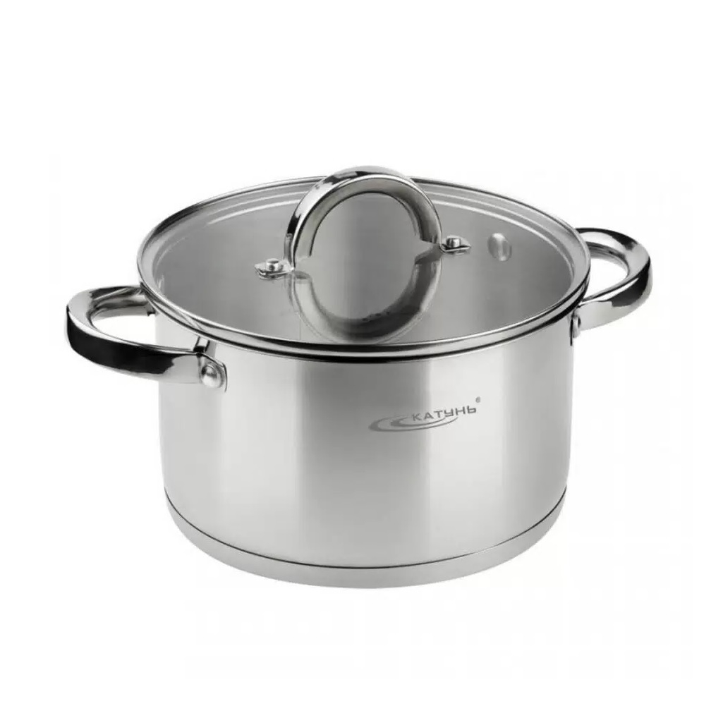 Кастрюля Катунь Этна КТ21-D-18, нержавеющая сталь стеклянная крышка, индукция, 2.4 л