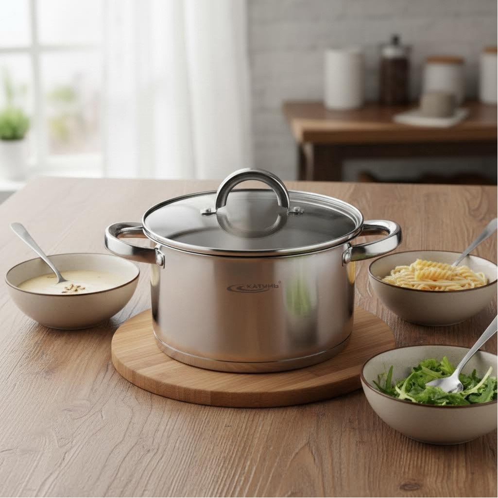 Кастрюля Катунь Этна КТ21-D-20, нержавеющая сталь стеклянная крышка, индукция, 3.5 л