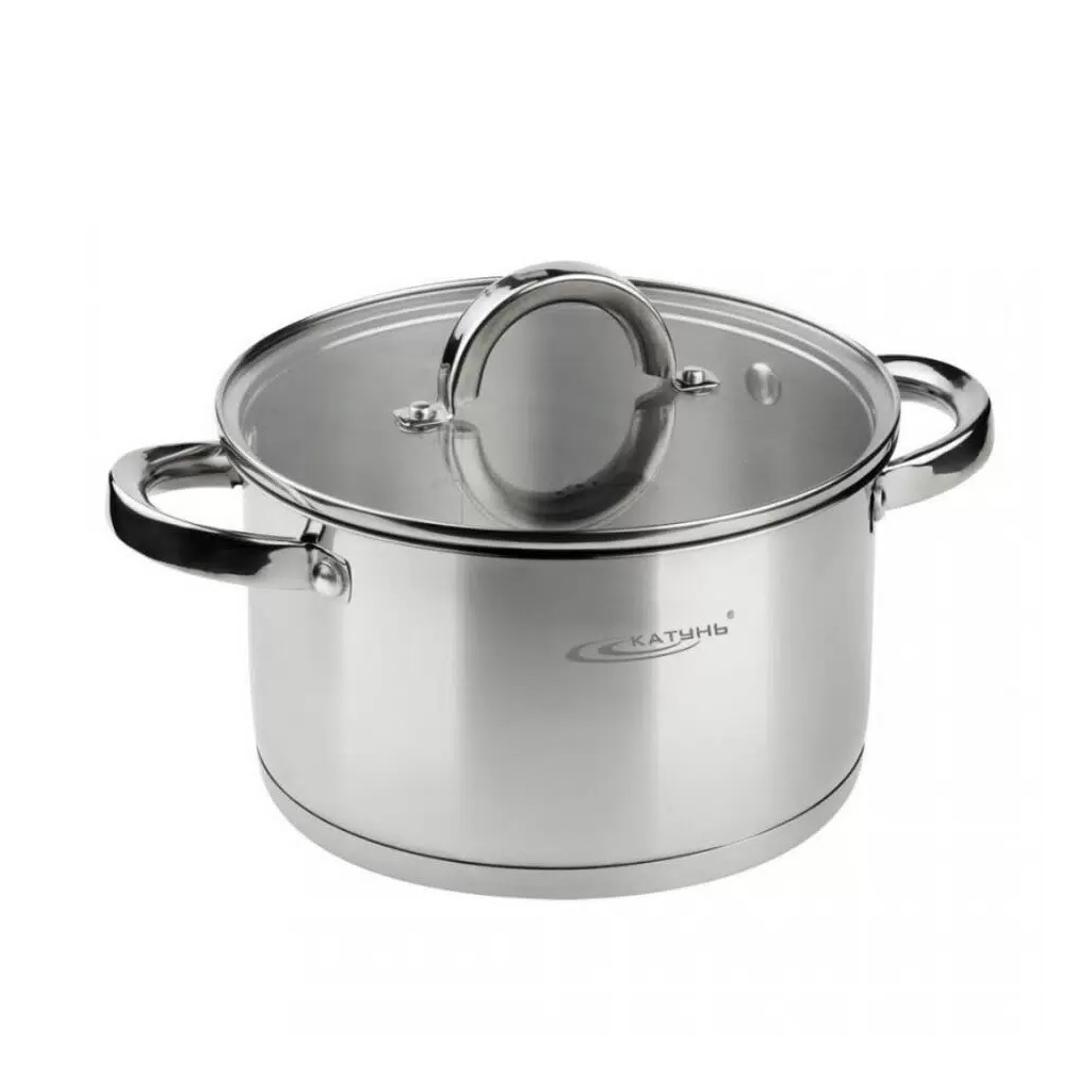 Кастрюля Катунь Этна КТ21-D-24, нержавеющая сталь стеклянная крышка, индукция, 5.7 л