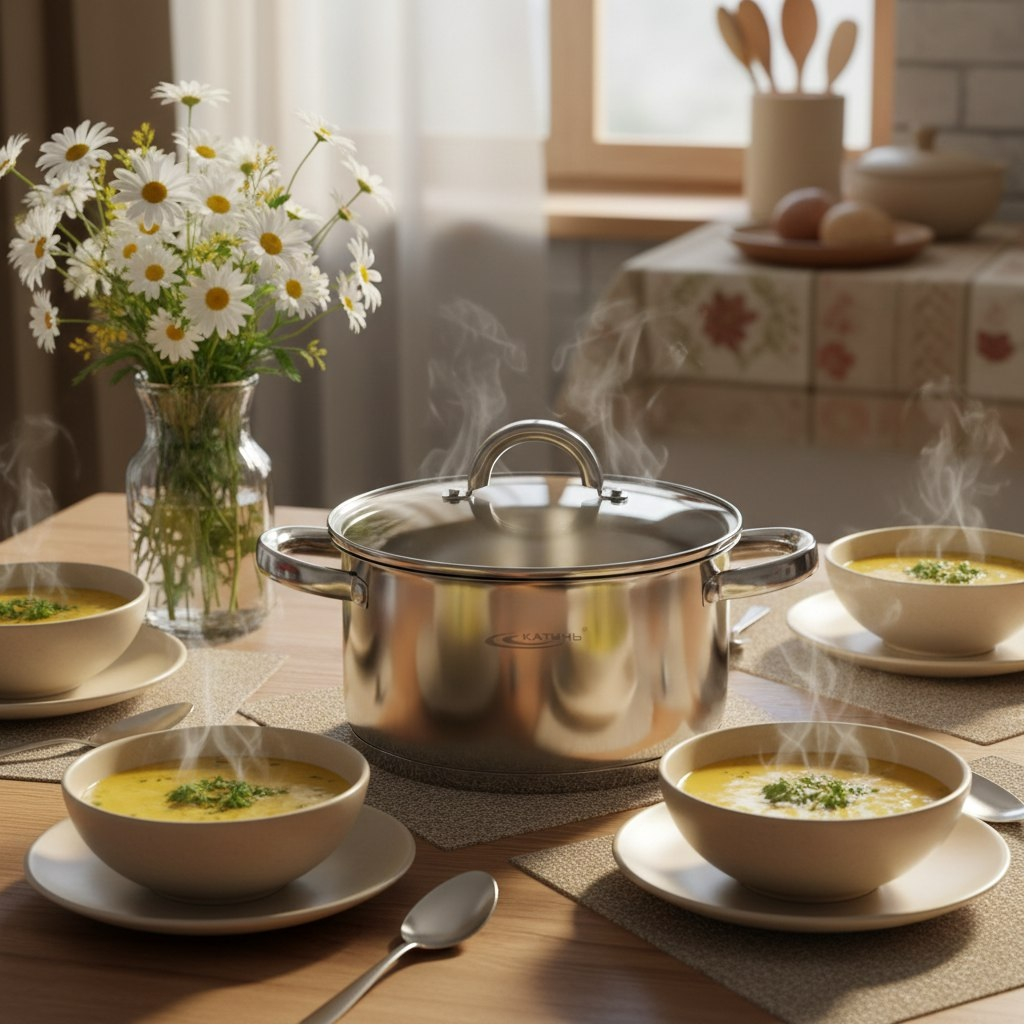 Кастрюля Катунь Этна КТ21-D-24, нержавеющая сталь стеклянная крышка, индукция, 5.7 л