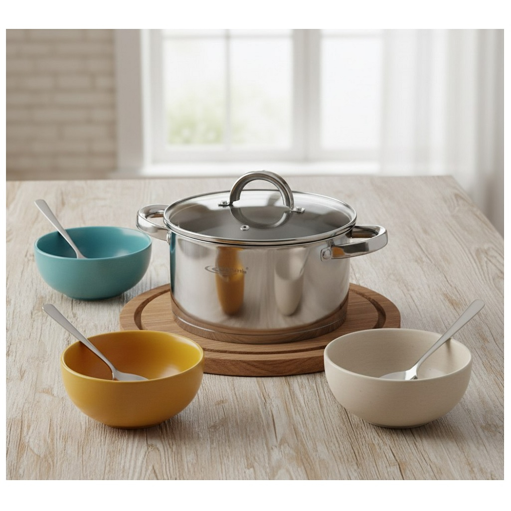 Кастрюля Катунь Этна КТ21-D-24, нержавеющая сталь стеклянная крышка, индукция, 5.7 л