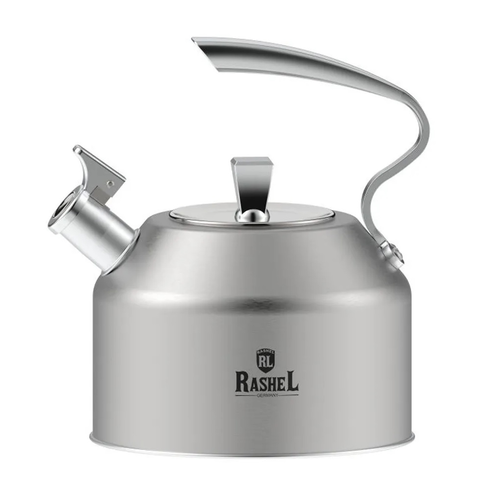 Чайник матовый Rashel R-7830, нержавеющая сталь, серебро, со свистком, индукция, 3 л