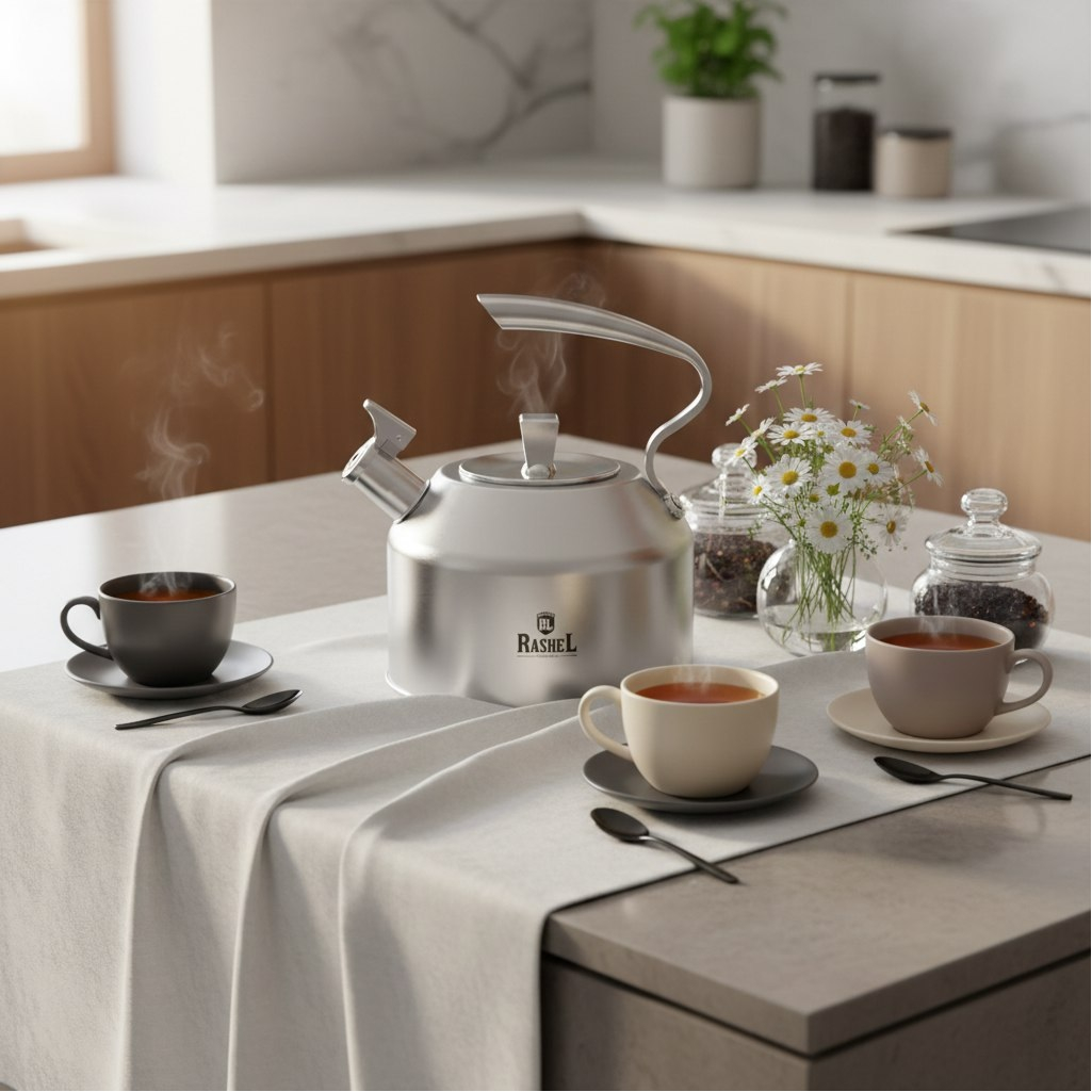 Чайник матовый Rashel R-7830, нержавеющая сталь, серебро, со свистком, индукция, 3 л