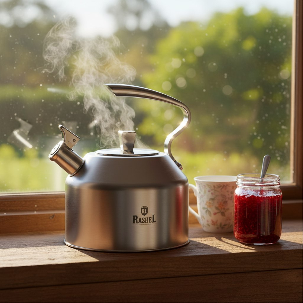 Чайник матовый Rashel R-7830, нержавеющая сталь, серебро, со свистком, индукция, 3 л