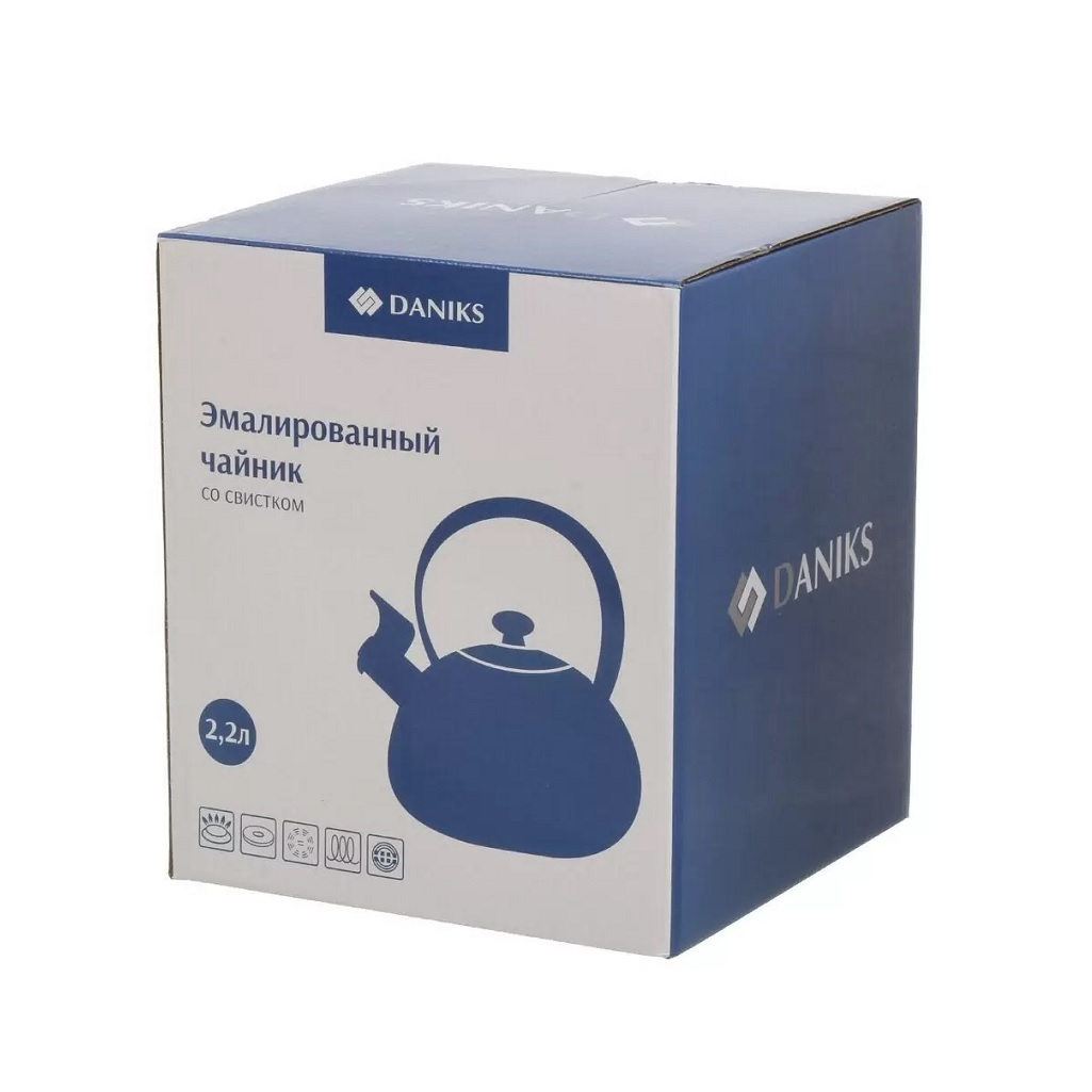Чайник эмалированный Daniks Bon Appetit, бежевый, со свистком, индукция, 2.2 л