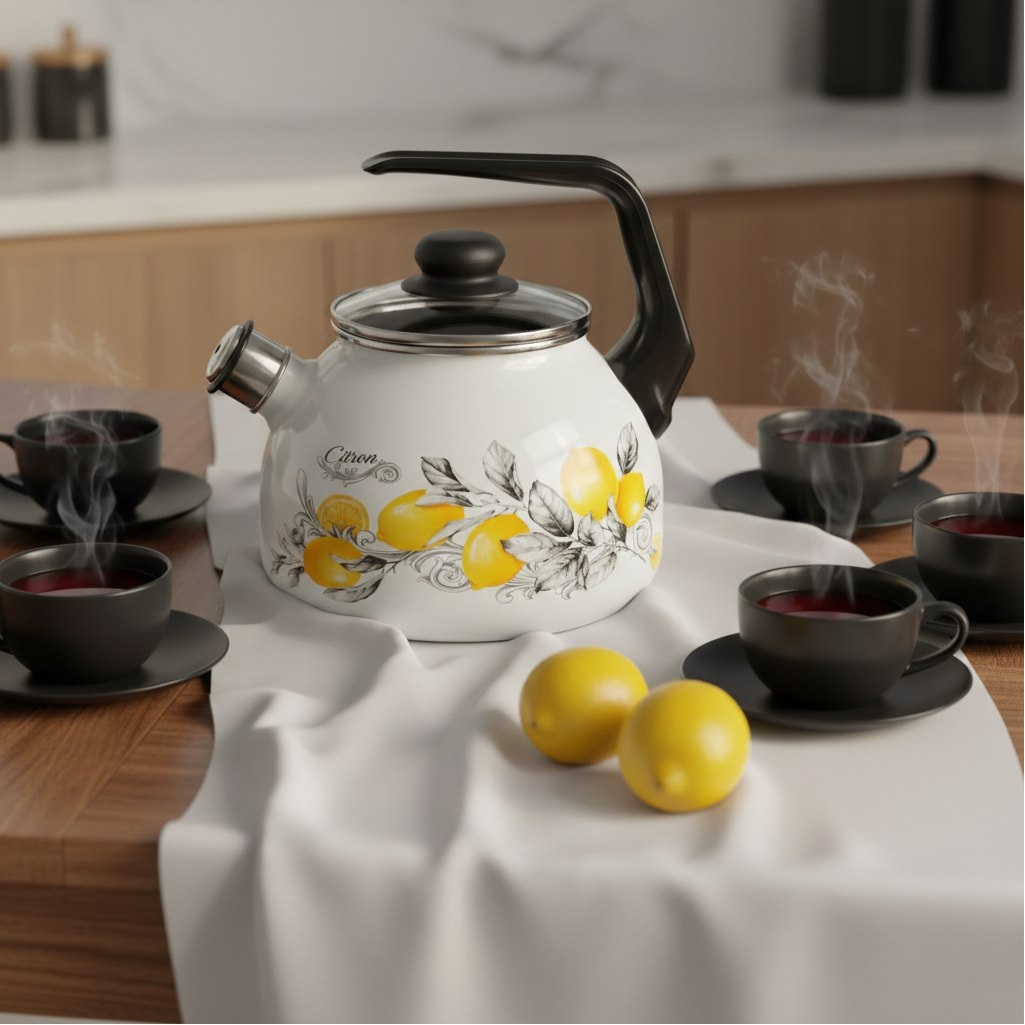 Чайник эмалированный Appetite Citron 4с209я, белый, со свистком, индукция, 3 л