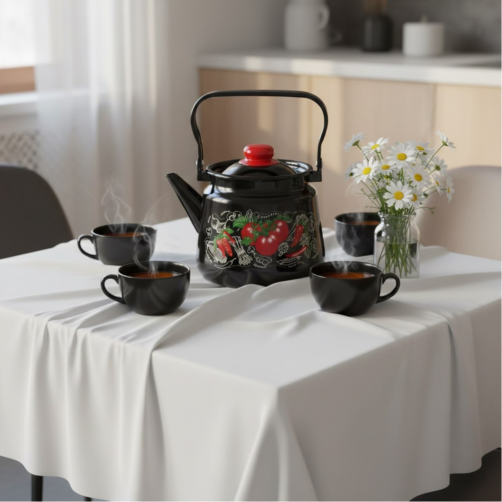 Чайник эмалированный СтальЭмаль Помидорки 1с26с, ручка консольная, индукция, 3.5 л