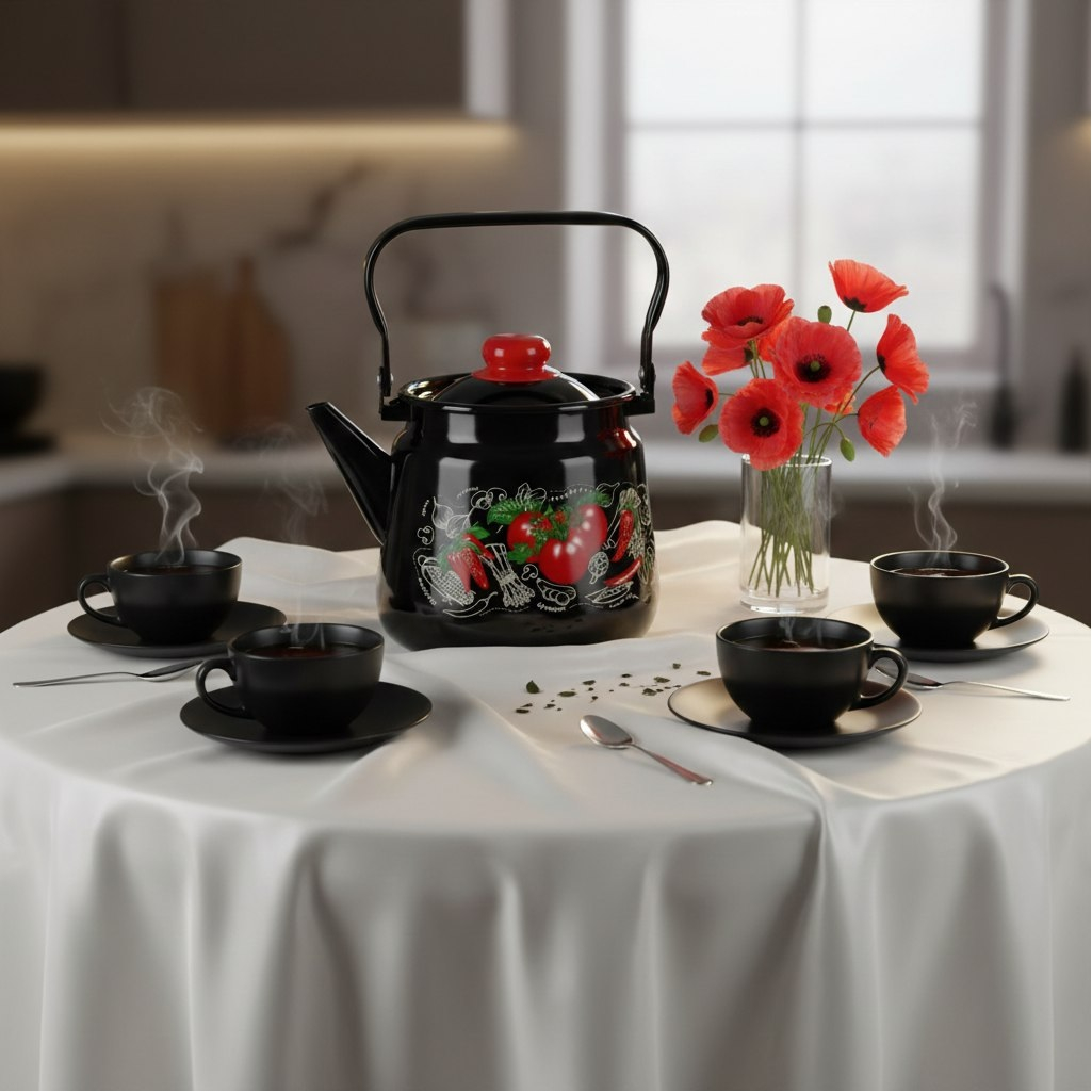 Чайник эмалированный СтальЭмаль Помидорки 1с26с, ручка консольная, индукция, 3.5 л