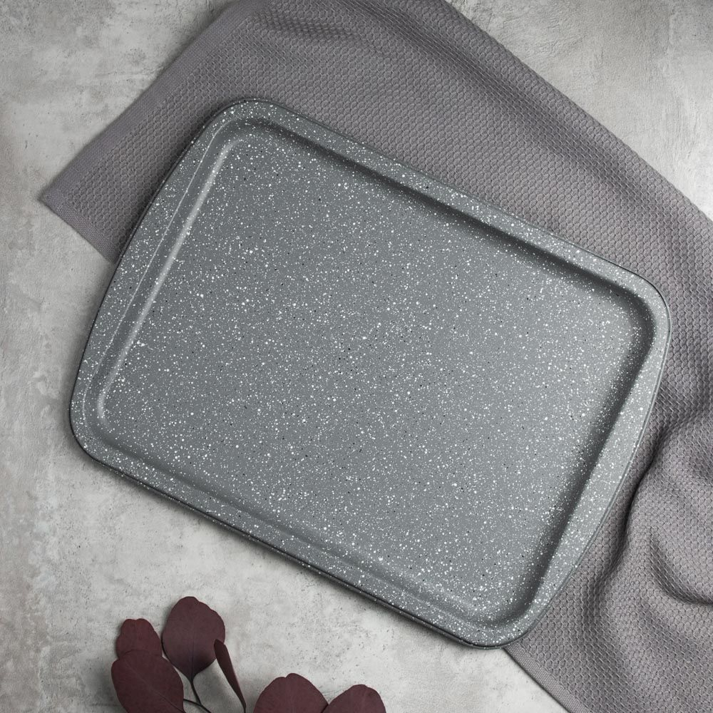 Противень Satoshi Буко 849-192 прямоугольный, углеродистая сталь, 17х270х365 мм, антипригарное покрытие мрамор