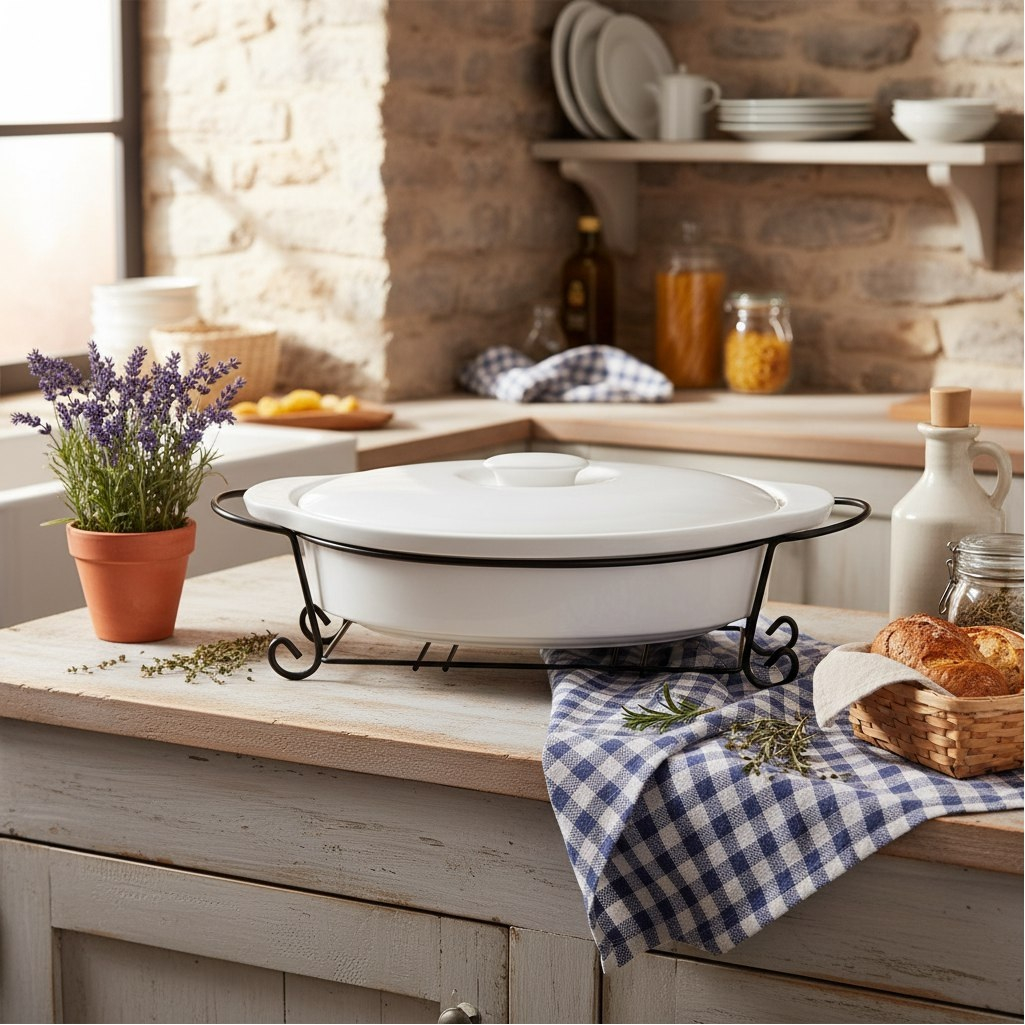 Мармит Daniks Классика Y4-2752, керамика, овальный, белый, 3.8 л, 16.8х27.8х48 см