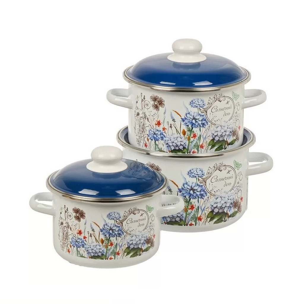 Набор эмалированных кастрюль СтальЭмаль Солнечный день 506135, 2, 3, 4 л, в упаковке 3 штуки