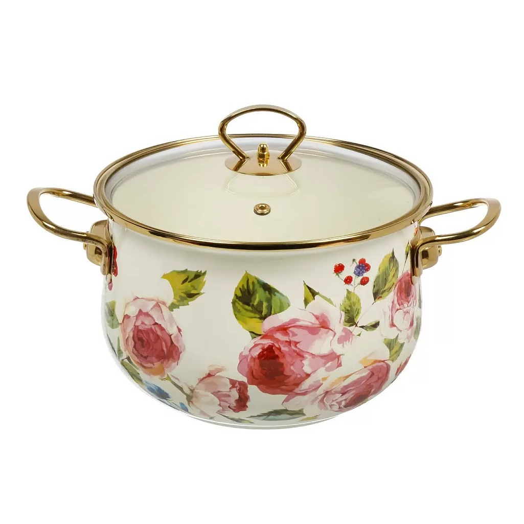 Кастрюля Daniks Pions, эмалированная сталь, крышка стекло, индукция, 4 л