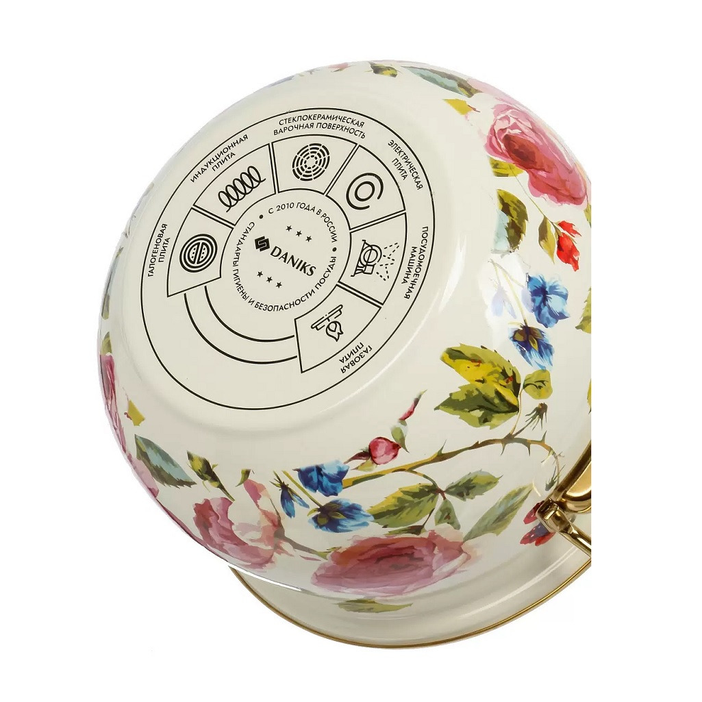 Кастрюля Daniks Pions, эмалированная сталь, крышка стекло, индукция, 5 л