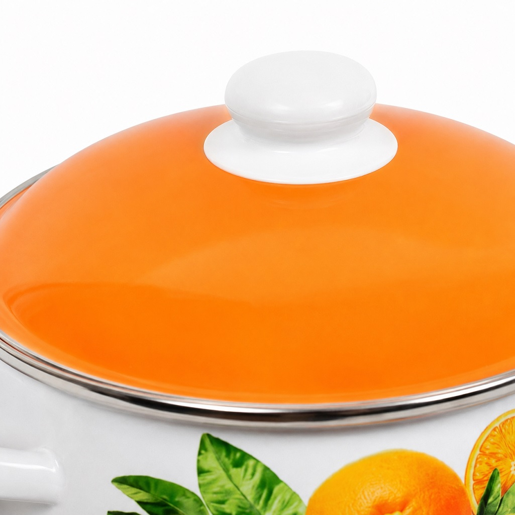 Кастрюля эмалированная СтальЭмаль Orange 515027, 4 л, крышка сталь, белая