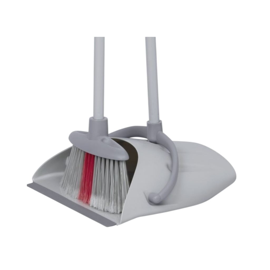Комплект для уборки Master House Чистый пол-1, 75545, щетка и совок, резиновая кромка, высокая ручка, серый с красным