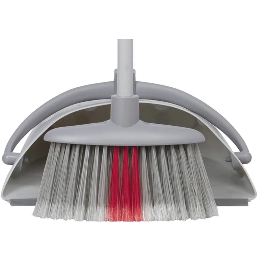 Комплект для уборки Master House Чистый пол-1, 75545, щетка и совок, резиновая кромка, высокая ручка, серый с красным
