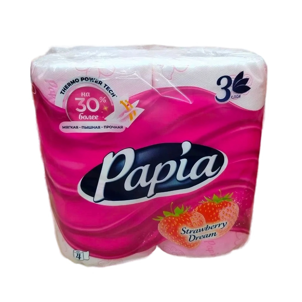 Бумага туалетная Papia с ароматом Strauberry Dream, 3 слоя, в упаковке 4 рулона