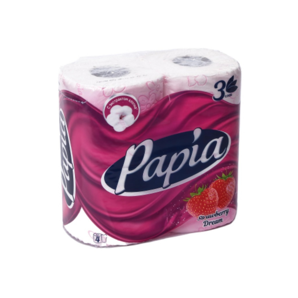 Бумага туалетная Papia с ароматом Strauberry Dream, 3 слоя, в упаковке 4 рулона