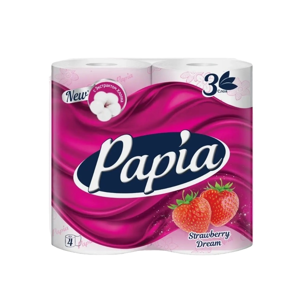 Бумага туалетная Papia с ароматом Strauberry Dream, 3 слоя, в упаковке 4 рулона