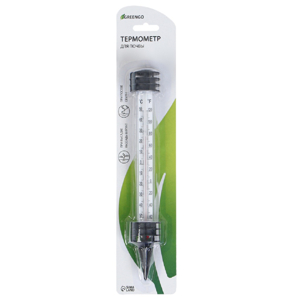 Термометр Greengo для измерения температуры почвы и воды, черный