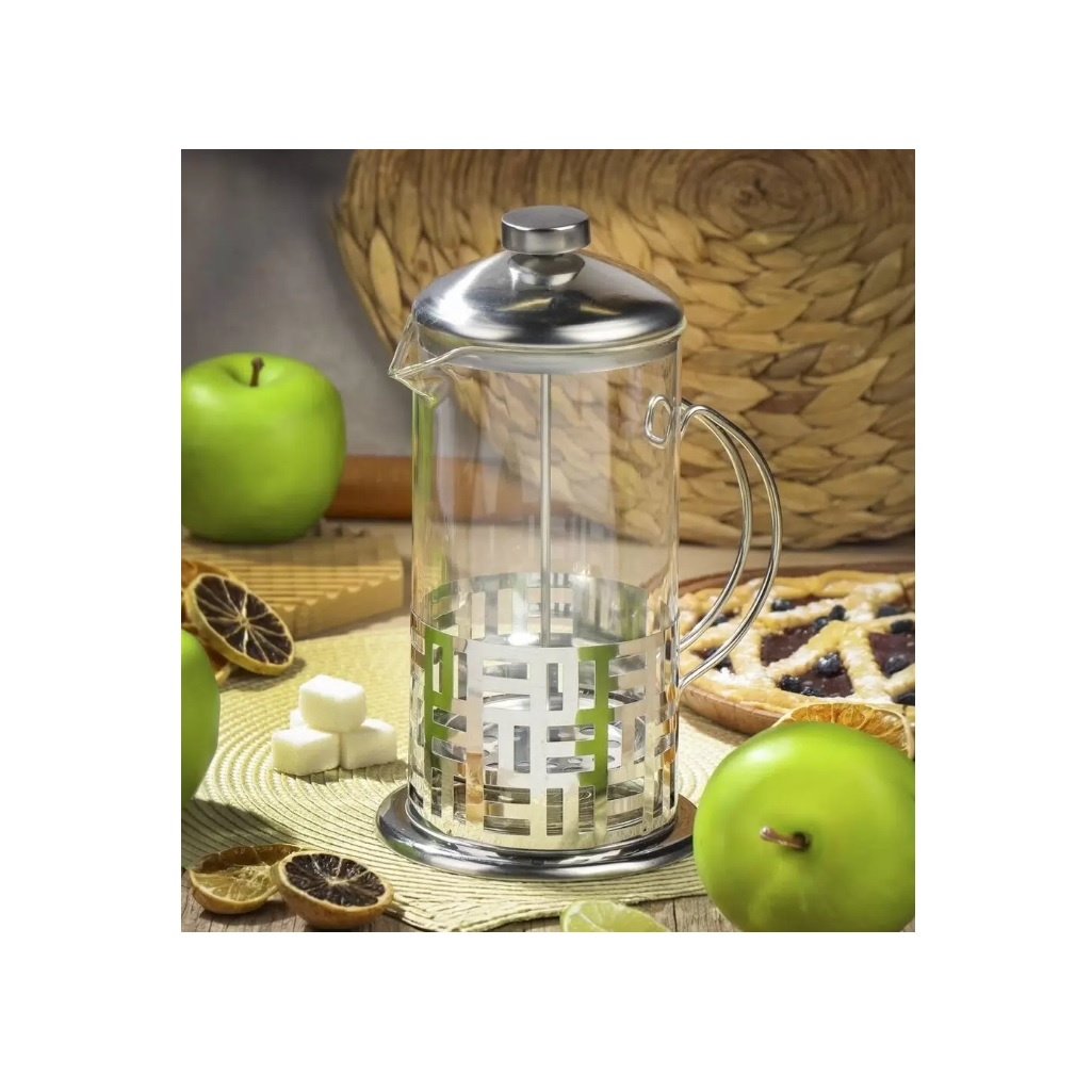Френч-пресс Daniks Штрих, объем 1 литр, стекло, нержавеющая сталь, серебристый