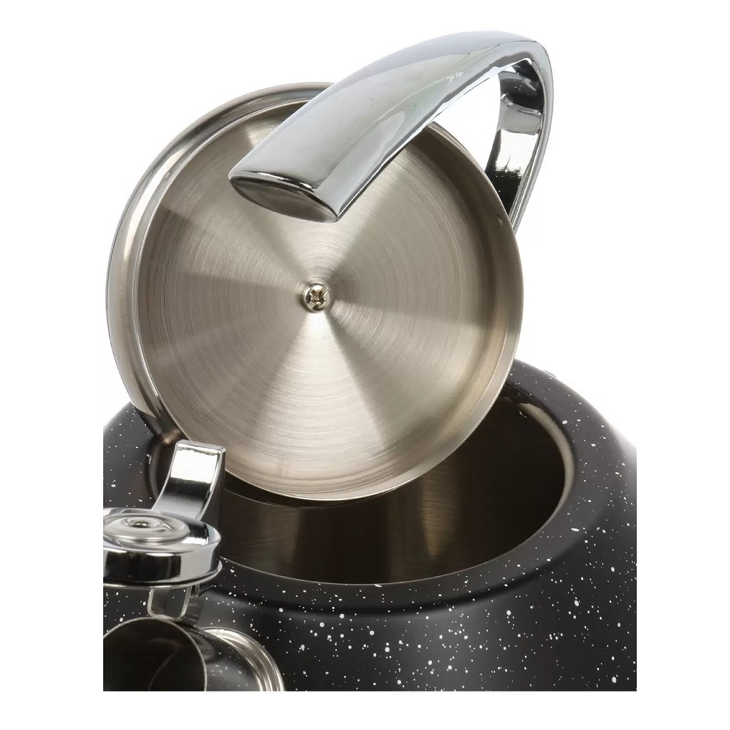 Чайник Rashel R-7831, 516155, нержавеющая сталь, со свистком, индукция, черный, 3 л