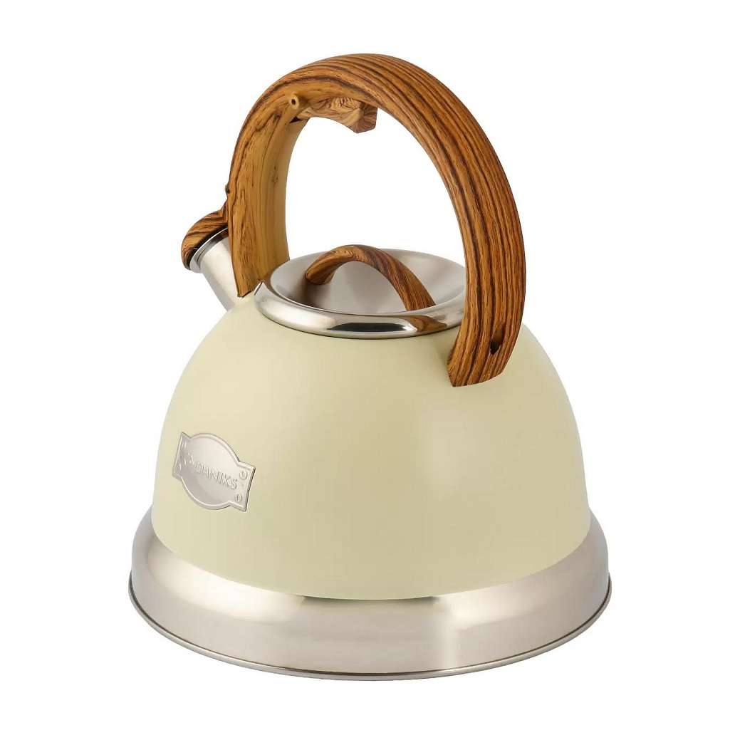 Чайник нержавеющая сталь Daniks GS-04083C 480191, со свистком, слоновая кость, индукция, 3.4 л