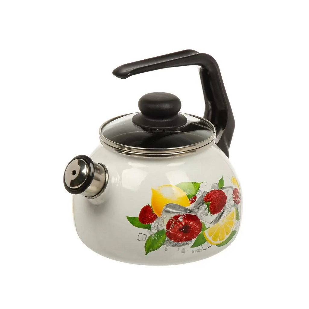 Чайник эмалированный СтальЭмаль, Лимон 506138, со свистком, ручка консольная, индукция, 2 л