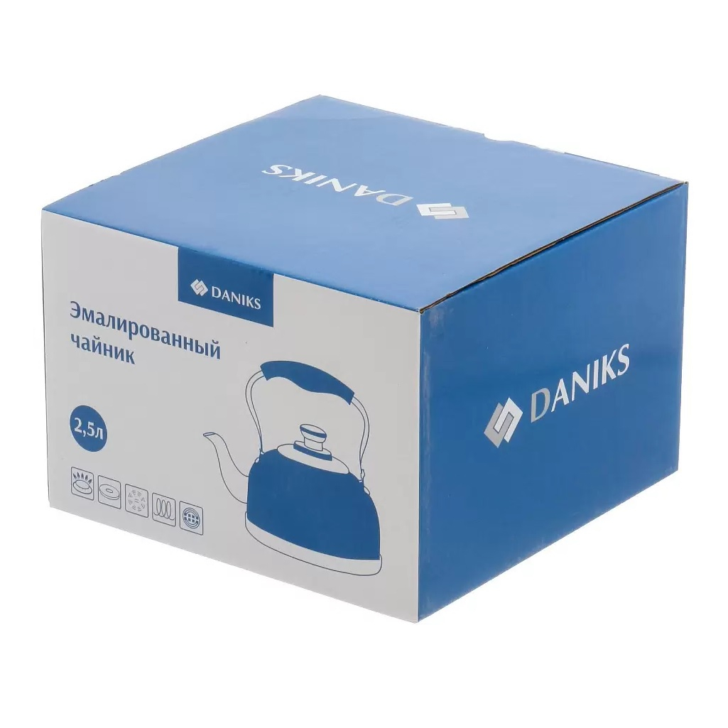 Чайник эмалированный Daniks Ягоды 508152, углеродистая сталь, 2.5 л, индукция