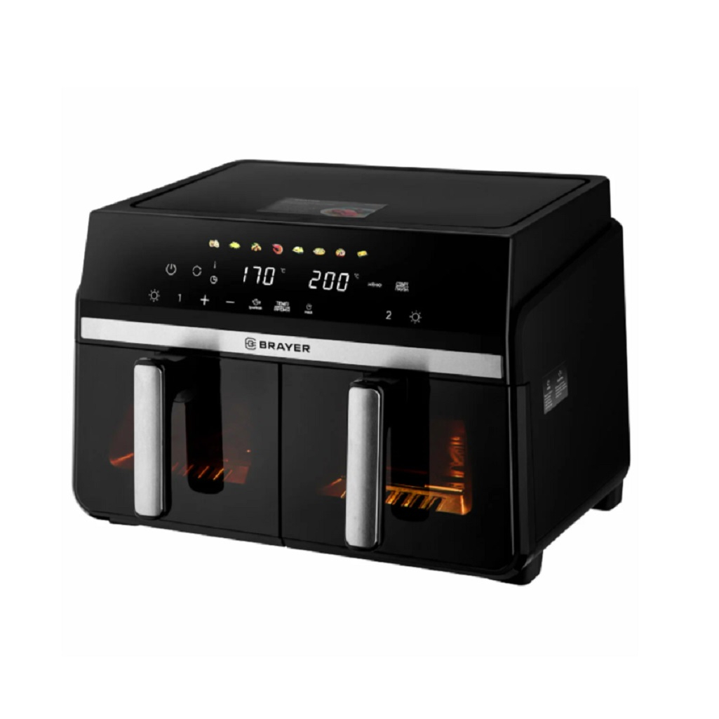 Аэрогриль Brayer BR2050, съемная решетка, таймер, LCD-дисплей, 8 программ, 10 л, 2200 Вт
